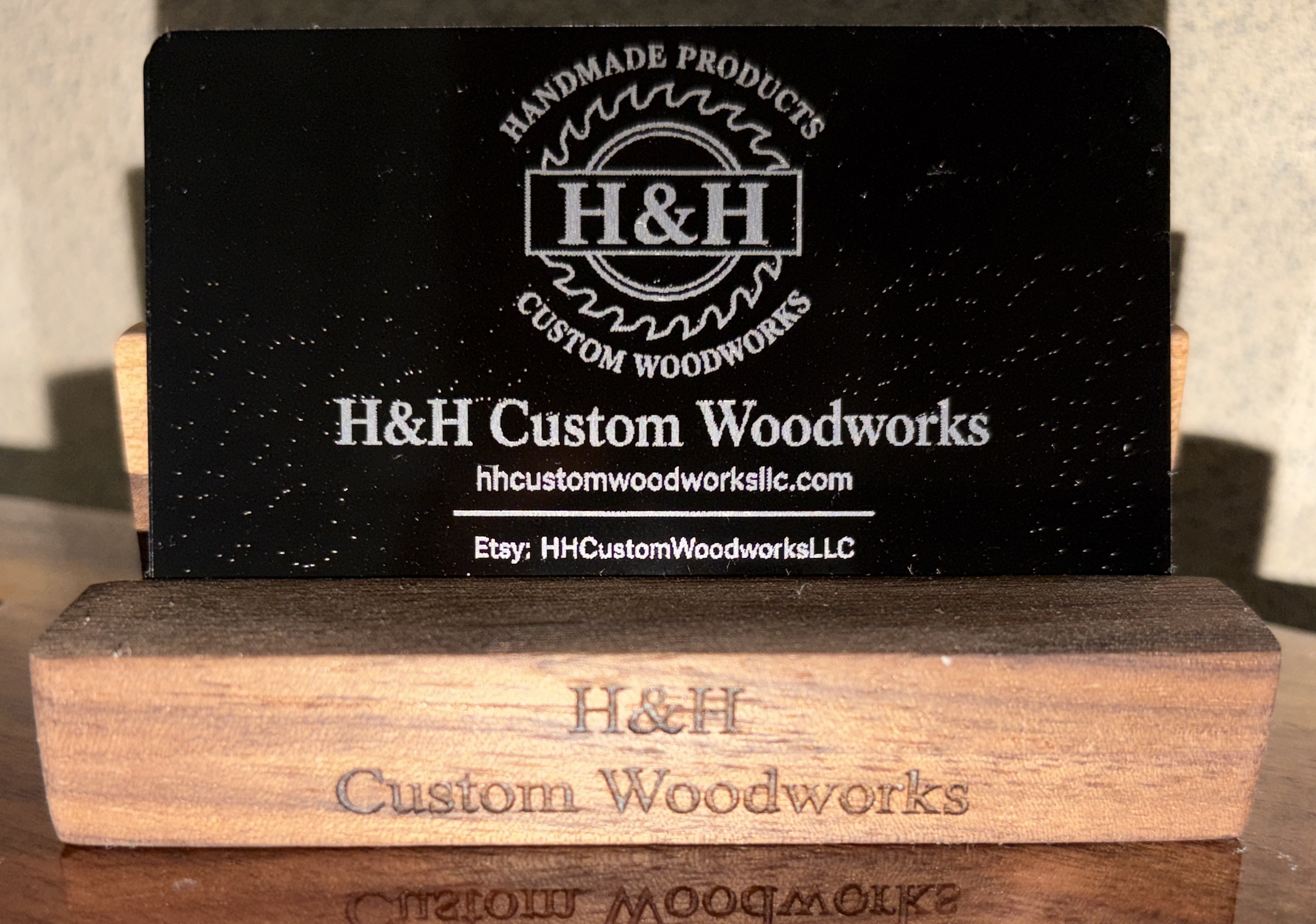 Custom engraved hardwood business-card holder
