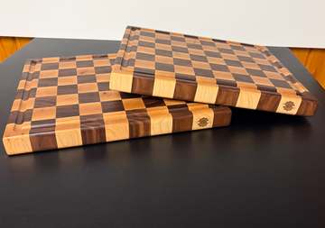 Two Black Walnut and Maple checkerboard end-grain cutting boards